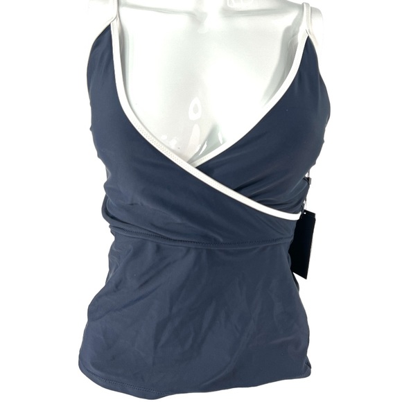 NEW w/Tags Tommy Hilfiger Tankini Swim Top Women's Medium Navy Blue Stretch Belt - Picture 5 of 13